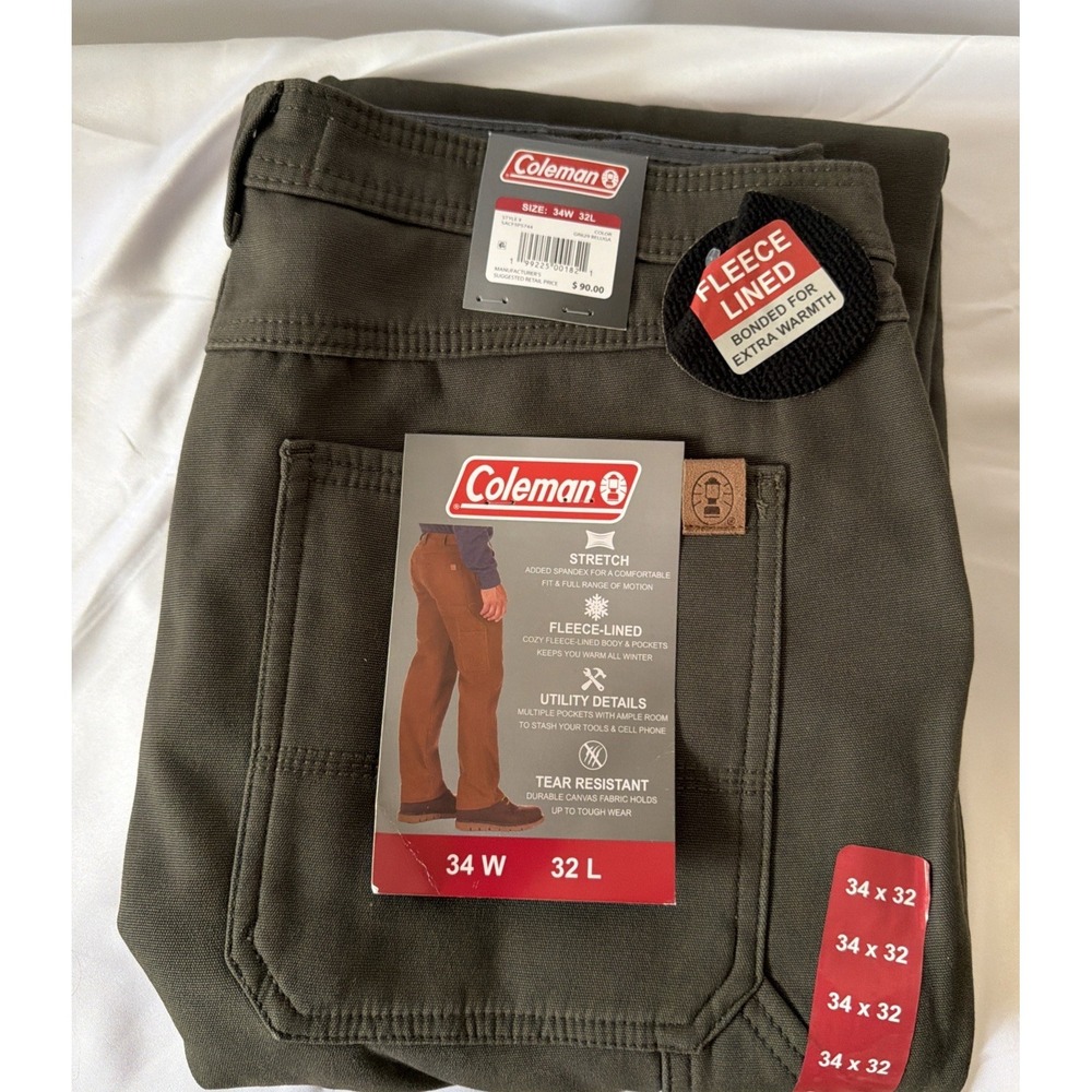 Coleman  Men's 34X32 Stretch Fleece Lined Cargo Work Utility Pants Beluga